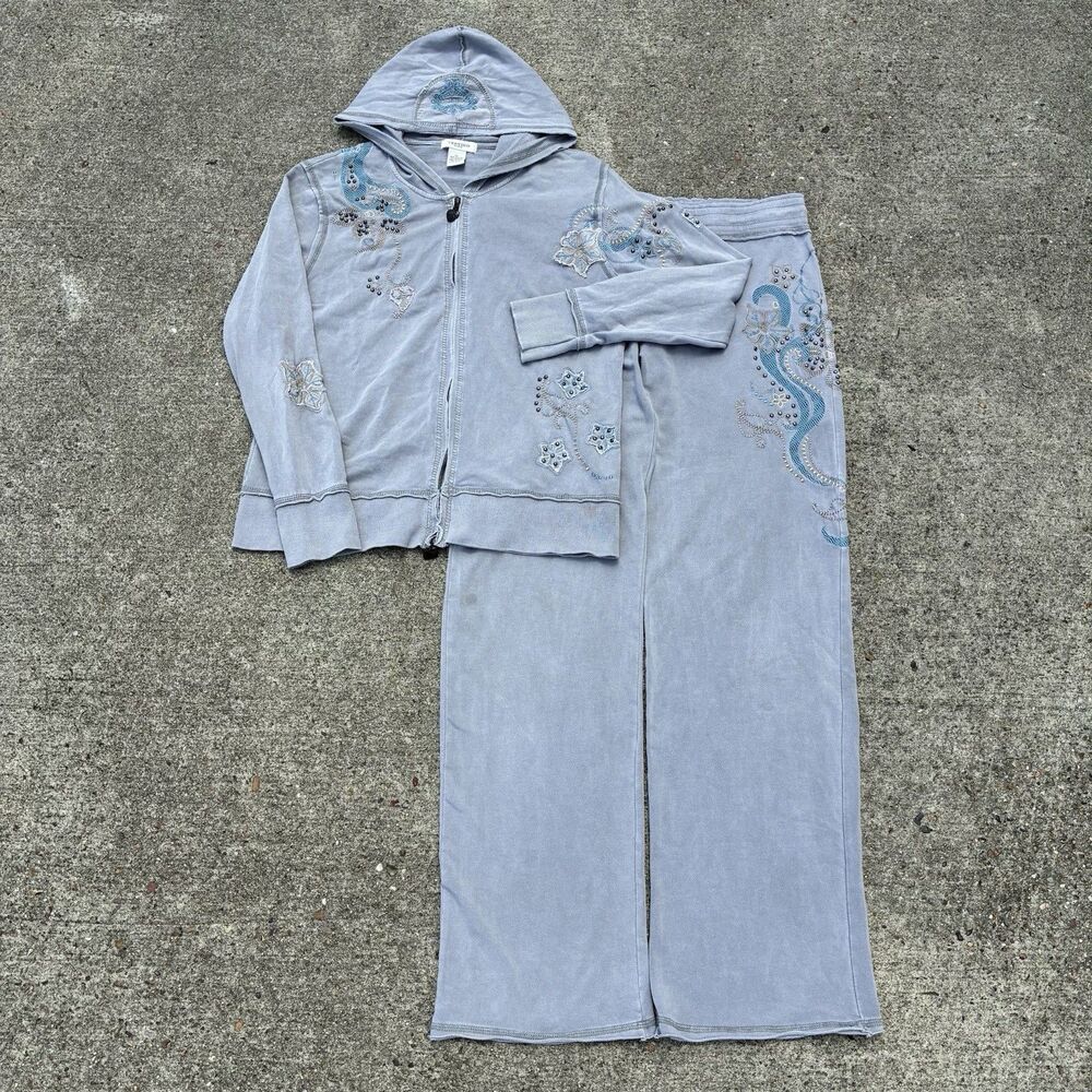Vertigo Paris Two Piece Jog Set Womens XL Y2K Grey Lounge Tracksuit Cyber